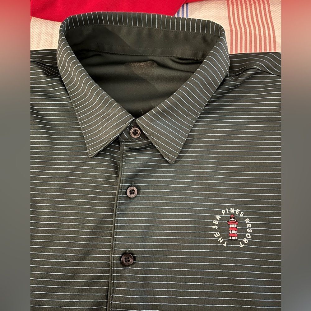 Green Stripe Sea Pines Resort Hilton Head Golf Polo Shirt TALL Greg Norman Shark